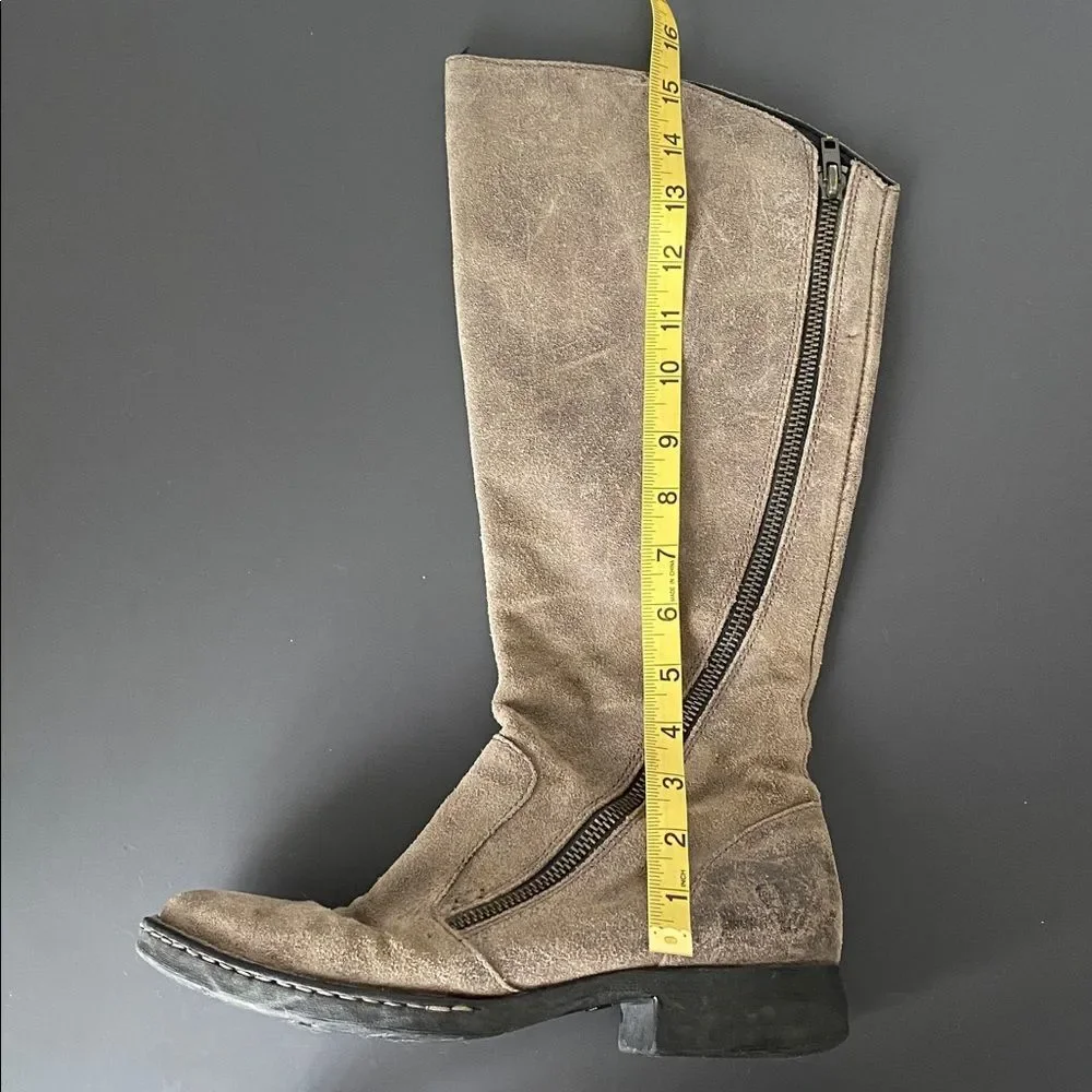 Born Women’s Tan Distressed Suede Leather Boots Side Zipper US Sz 8.5 Boho Chic